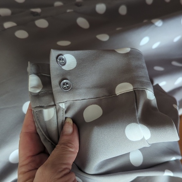 Susan Graver Peach Skin Gray White Polka Dot Oversized Button Down Shirt Sz 1X - Picture 5 of 7